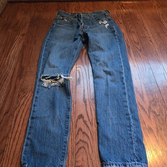 Levi's 501 Skinny Jeans Sansome Winter Dark Distressed Wash 24 - Picture 3 of 6